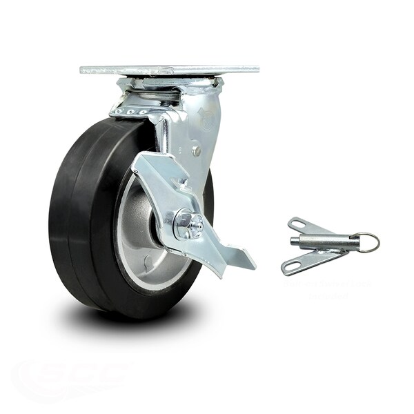 6 Inch Rubber on Aluminum Caster with Roller Bearing and Brake/Swivel Lock SCC